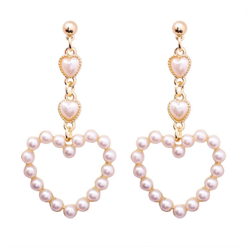 Fashion heart sutd earrings female  Popular long heart pearl earrings banquet jewelry accessories tassel earrings for women