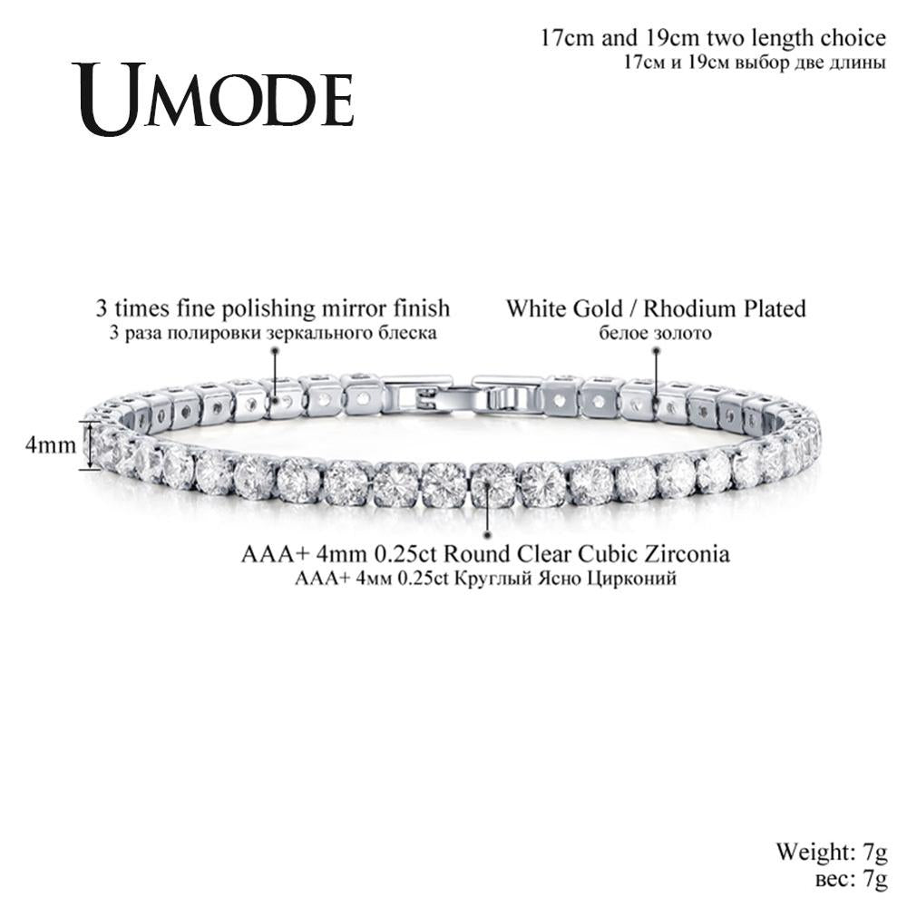 UMODE NEW Clear Crystal Tennis Bracelet for Women Bracelet men&#39;s Cubic Zirconia Jewelry Party Wedding Hip Pop Accessorie UB0097D