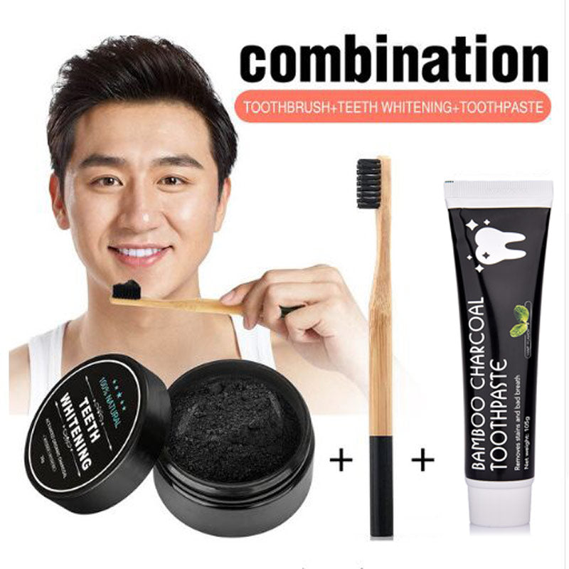 Teeth Whitening Set Bamboo Charcoal Toothpaste Strong Formula Whitening Tooth Powder Toothbrush Oral Hygiene Cleaning Dentifrice