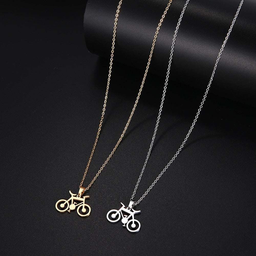 DOTIFI Stainless Steel Necklace For Women Man Classic Bicycle Gold Color Choker Pendant Necklace Engagement Jewelry