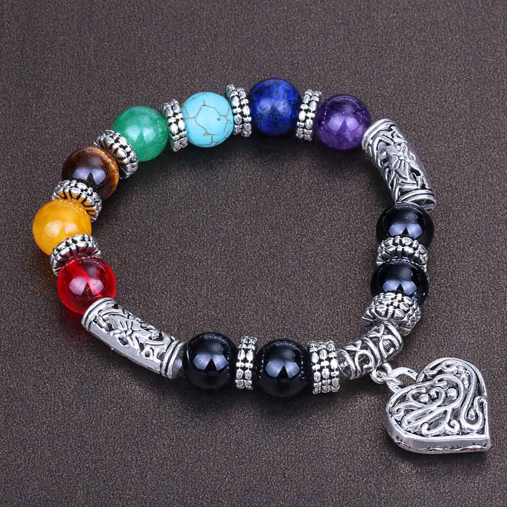 7 Chakra Bracelet Healing Heart Charm Bracelets Women Men Natural Stone Bracelet Reiki Yoga Jewelry Valentines Day Gift