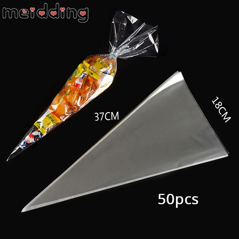 Unicorn Cone Bags 50pcs Cellophane Triangle-Shaped Treat Bags with Twist Ties Snacks Candy Sauce-jam Birthday party decor kids
