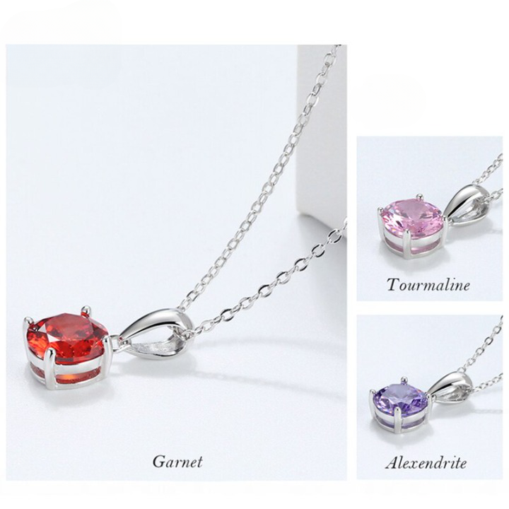 Real 925 Sterling Silver Pendant Necklace Lucky Birthstone Multi Color Zircons Stud Necklaces Women Jewelry BN118