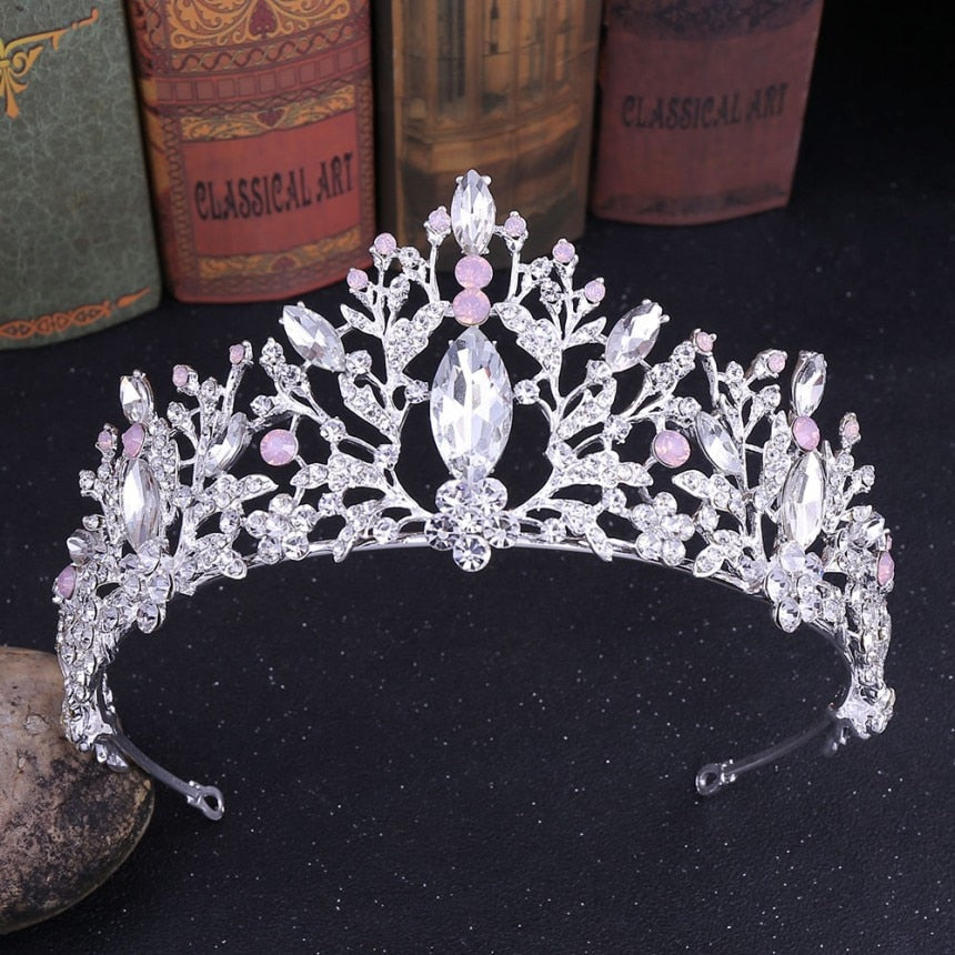 Baroque Luxury Rhinestone Beads Heart Bridal Tiaras Crown Silver Plated Crystal Diadem Crowns Headband Wedding Hair Accessories