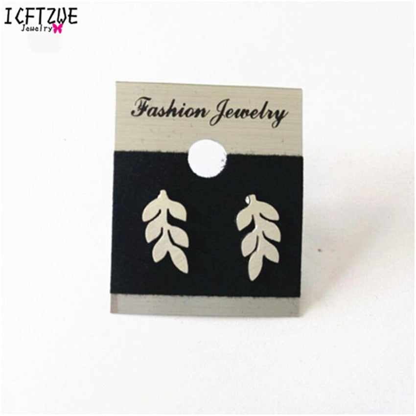 ICFTZWE  Vintage Leaf Stud Earrings for Women Men Bijoux Stainless Steel Brincos De Festa Trendy Jewelry