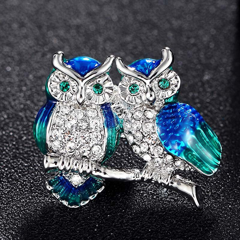 Fashion Men&#39;s brooches jewelry cute two owl brooch pin small cartoon birds hijab pins and broaches best hats accessory