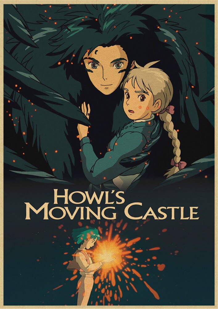 Classic Comic Howl Moving Castle Moving Castle Kraft Paper Retro Cartoon Comic Poster Bars Cafe Decor Sticker