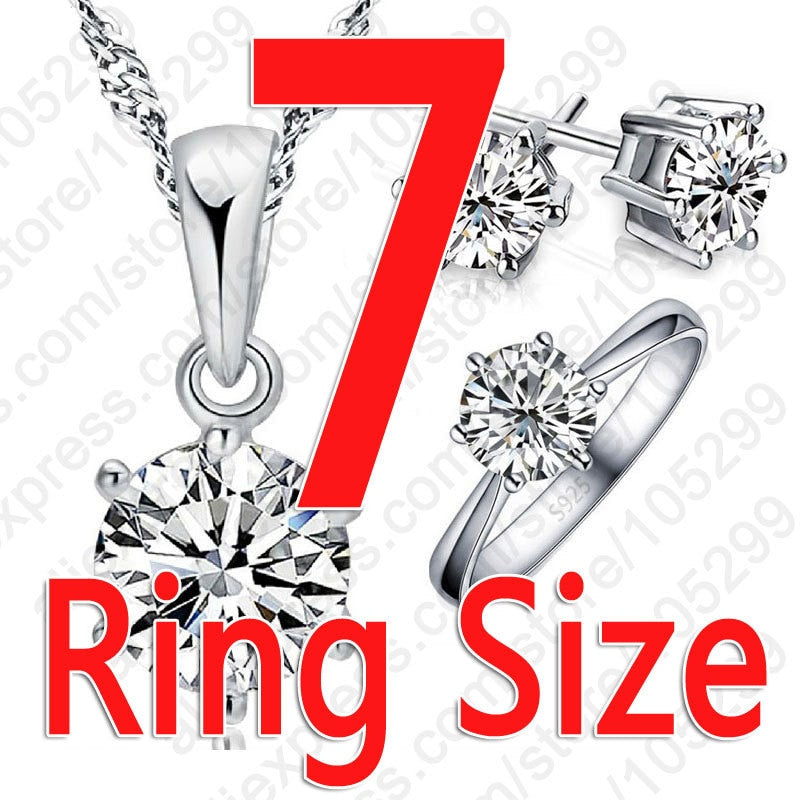 Woman&#39;s Birthday Gift Wedding Jewelry Set Fashion 925 Sterling Silver Crystal Necklace Ring Earring 3 pcs Free Shipping