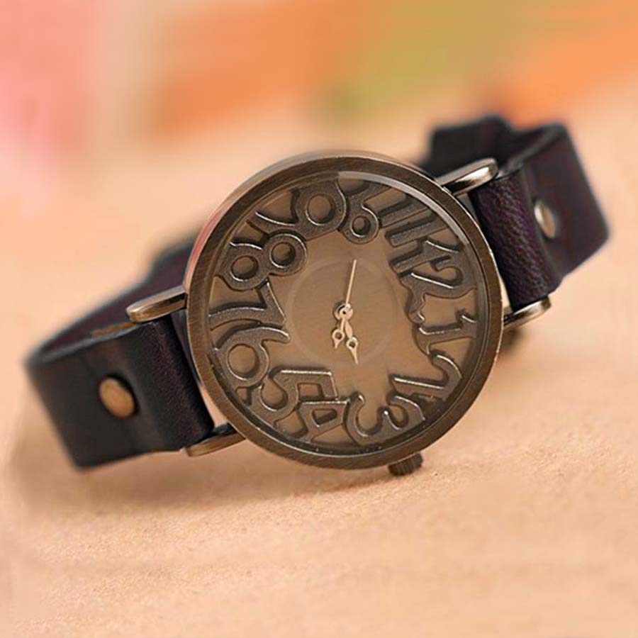 Shsby New Vintage Digital Hollow Genuine Cow Leather Strap Watches Women Dress Watches Female Quartz Watch Student Leisure Watch