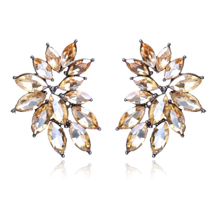 Trendy Women's Earrings Jewelry: Fashionable New Elegant Crystal Rhinestone Flower Opal Stone Stud Earrings.