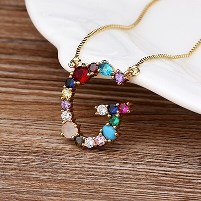 New Arrival Hot Sale Personal Name Letter Necklace Rainbow CZ Initials Alphabet Women Girls Gorgeous Family Jewelry Gift