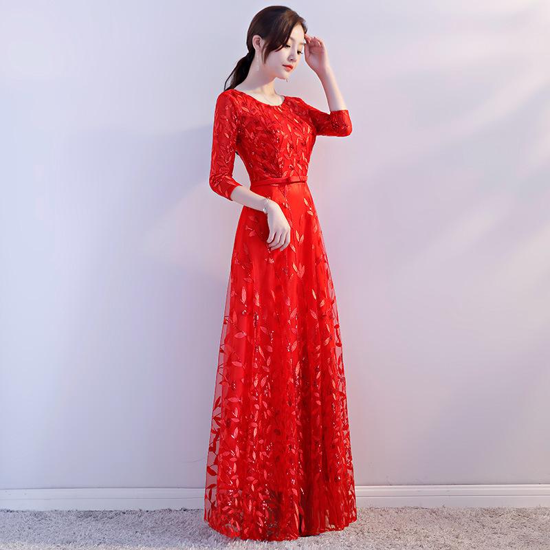 Elegant Women Floor Length Cheongsam Classic Embroidery Qipao Stage Show Performance Dresses Large Size XXXL Sequins Clothes