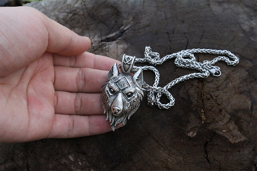 lanseis 1pcs viking wolf head  pendant norse wolf symbol men necklace  jewelry