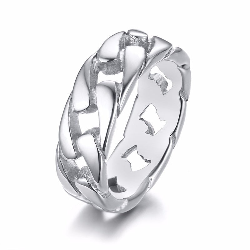 7MM Men Stainless Steel Ring for Men&#39;s Bands Hollow Hard Curb Link Chain Biker Ring