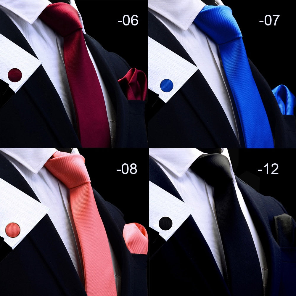 Ricnais Silk Solid Men's Tie Set 8cm Ties Handkerchief Cufflinks Sets For Man Red Gold Purple Necktie for Men Wedding Gift