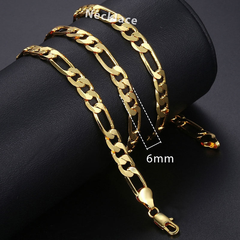 Necklace In Gold For Men And Women Male Collar with Figaro Rope Cuban Link Chain Necklace Fashion Gift Jewelry 18-24