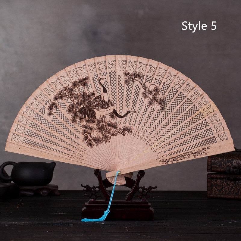 Chinese Japanese Folding Fan Original Wooden Hand Flower Bamboo Classical PrintedFan Ladies Dance Performance and Home Decor