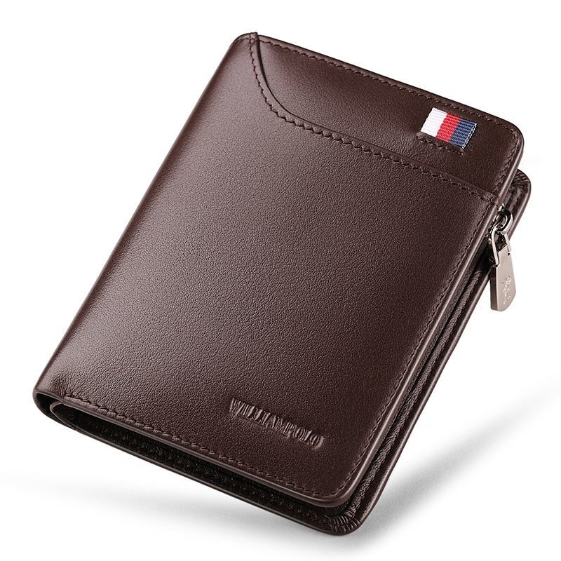 WILLIAMPOLO Coin Purses Genuine Leather Men Wallet With Card Holder Short Purse Zipper Wallets Casual Standard Wallets PL293