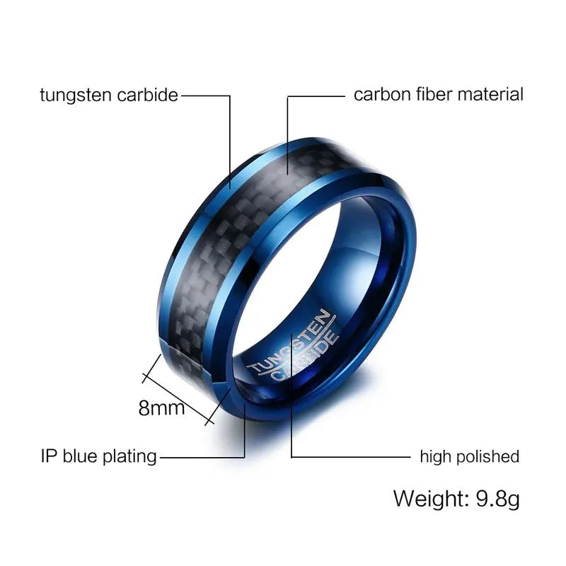 Vnox Blue Tungsten Rings for Men Wedding Bands 8mm Men&#39;s Carbon Fiber Tungsten Carbide Men Ring Jewelry