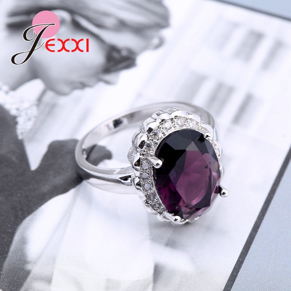 Romantic Bridal Finger Rings Purple Zirconia Wedding Engagement Rings Female 925 Sterling Silver SilverJewelry Lover Best Gifts