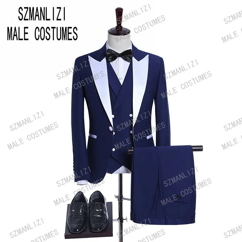 2020 Custom Made 3-Piece Beige Smoking Blazer Casual Business Gentlemen Groom Suits Prom Suits For Men Wedding Best Man Tuxedo