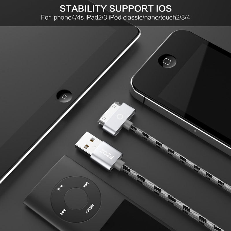 PZOZ USB Cable Charge Fast Charging for iphone 4 s 4s 3GS 3G iPad 1 2 3 iPod Nano itouch 30 Pin Charger adapter Data Sync cord