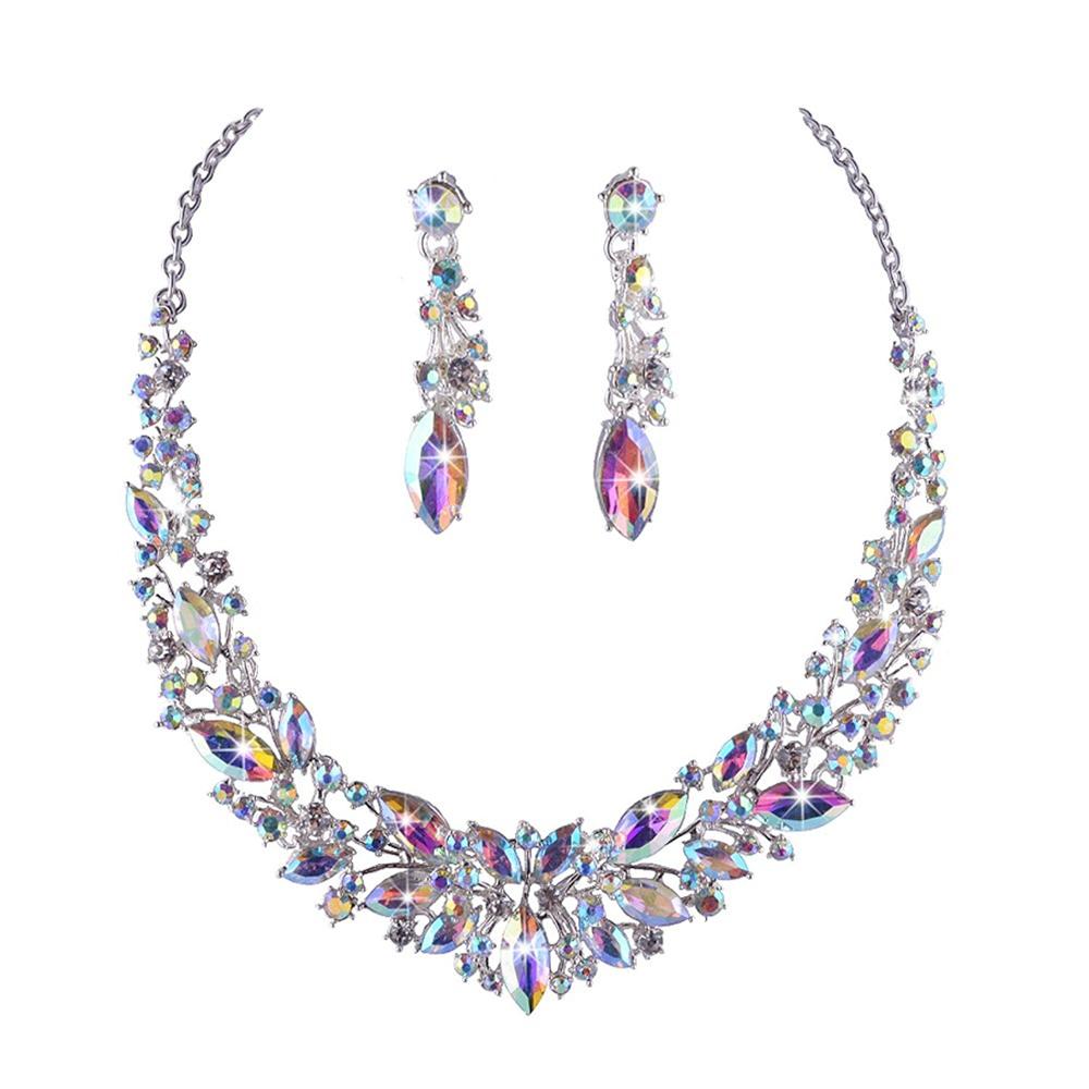 Fashion Delicate Crystal Rhinestone Jewelry Sets With Crowns Bridal Wedding And Party Dress Necklace  For Birdesmaid Women Gift