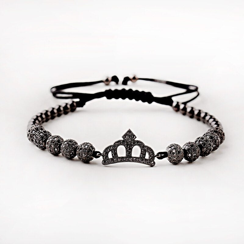 Luxury CZ King Crown Charm Men&#39;s Copper Bead Macrame Bracelets Fashion Geometric Long Tube Set Bracelets&amp;Bangles For Women