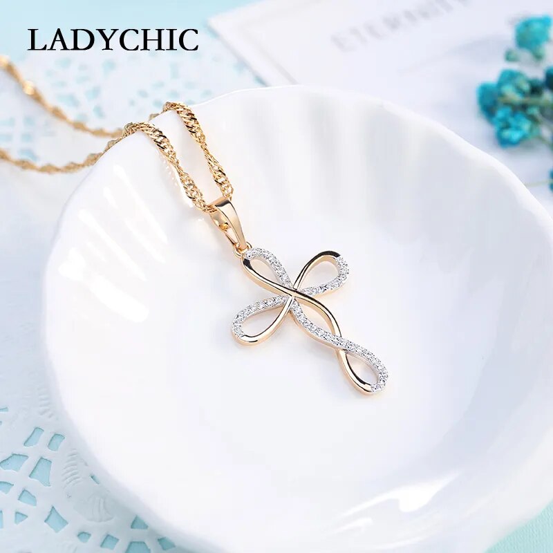 LADYCHIC Trendy Infinite Crystal Pendant Necklaces for Women Gold Color Long Chain Zircon Necklace Party Festival Jewelry LN1065