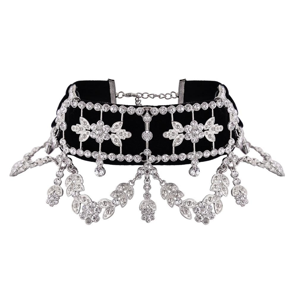 Black Velvet Choker Necklaces With Rhinestones Luxury Statement  Big Crystal Collar For Women and Girls Sparkly Accessories