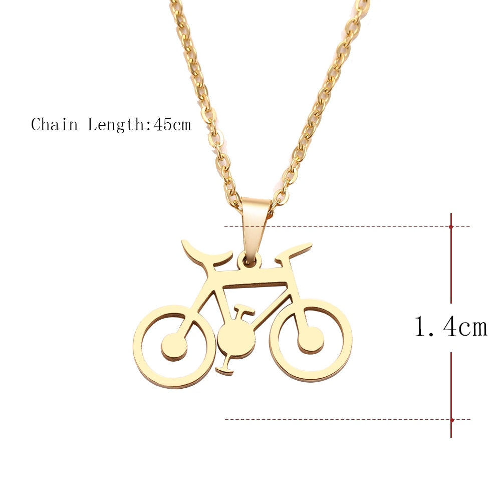 DOTIFI Stainless Steel Necklace For Women Man Classic Bicycle Gold Color Choker Pendant Necklace Engagement Jewelry