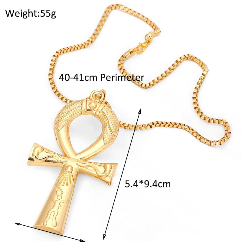 Egyptian Ankh Cross Necklace Jewelry Gold Color Metal Sacrifice Pendant &amp; Chain Necklace For Men Women Egypt Cross Charm Gift