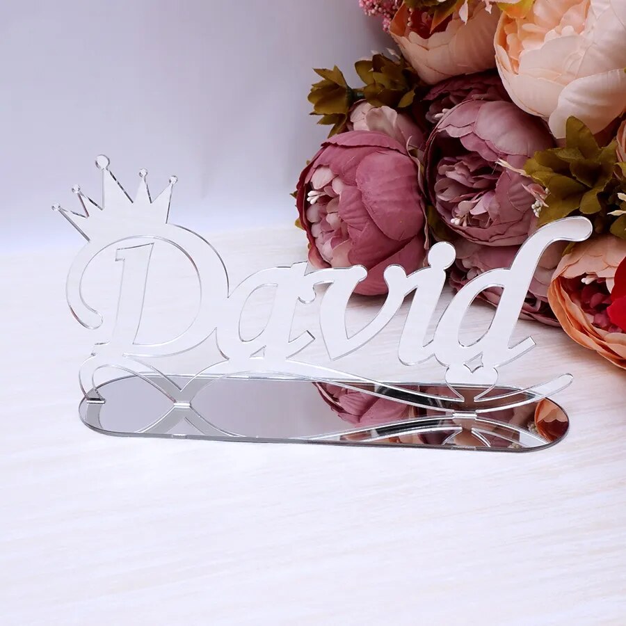 Personalized Name TableShow Mirrored Crown Style Table Stand Decor Custom Acrylic Mirror Wedding Birthday Party Favors Gifts