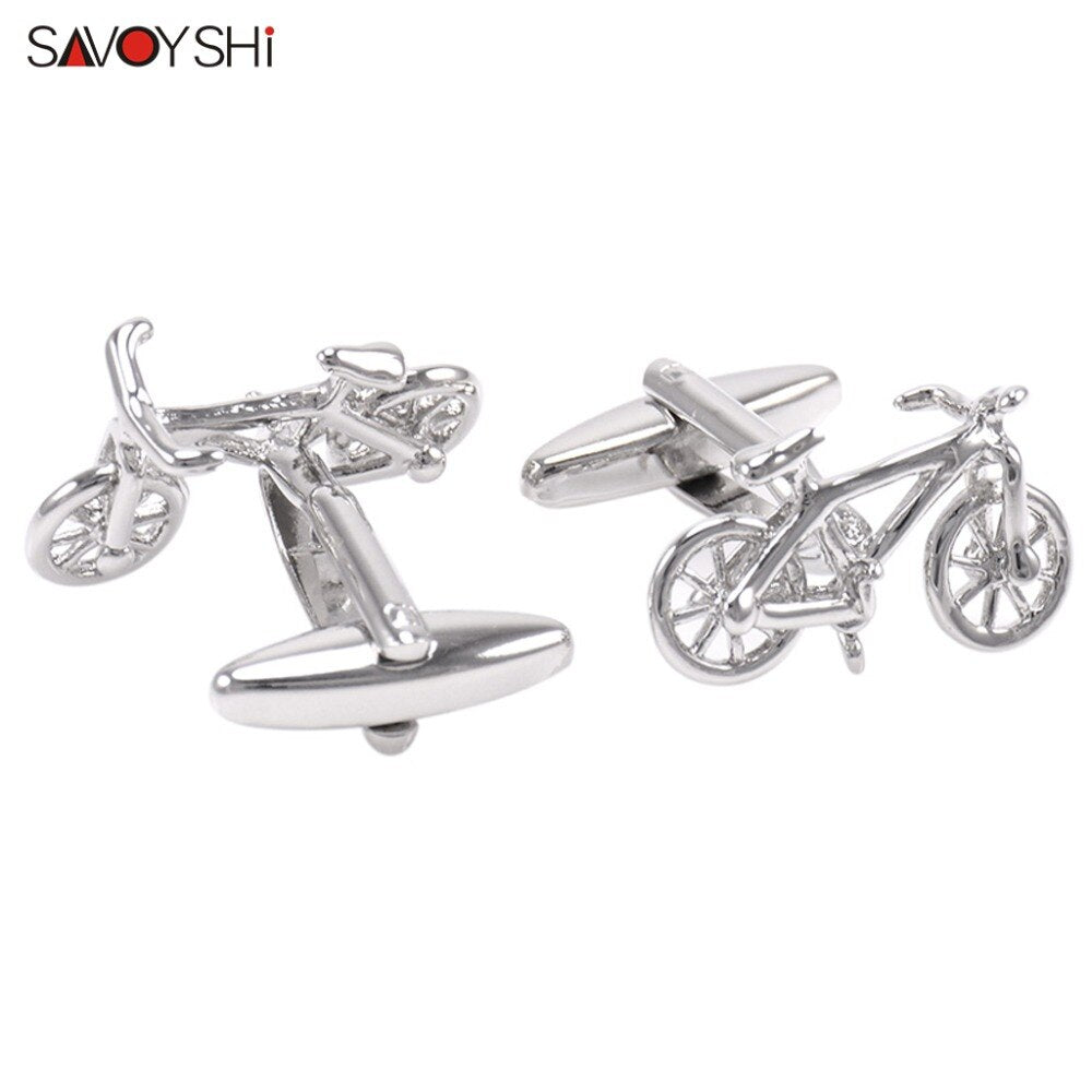 SAVOYSHI Free Engraving Name Cufflinks for Mens Shirt Cuffs Novelty Silver Color Bicycle Cuff links Male Gift Fashion Jewelry