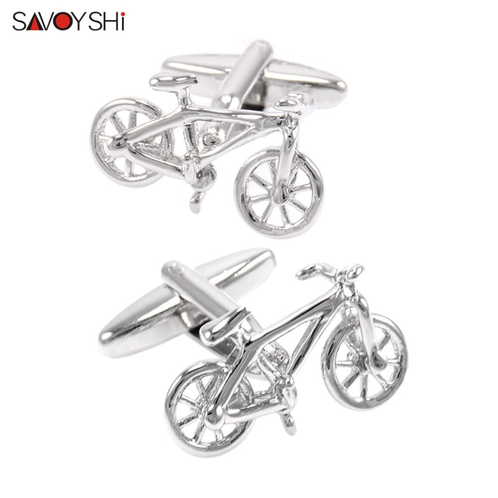 SAVOYSHI Free Engraving Name Cufflinks for Mens Shirt Cuffs Novelty Silver Color Bicycle Cuff links Male Gift Fashion Jewelry