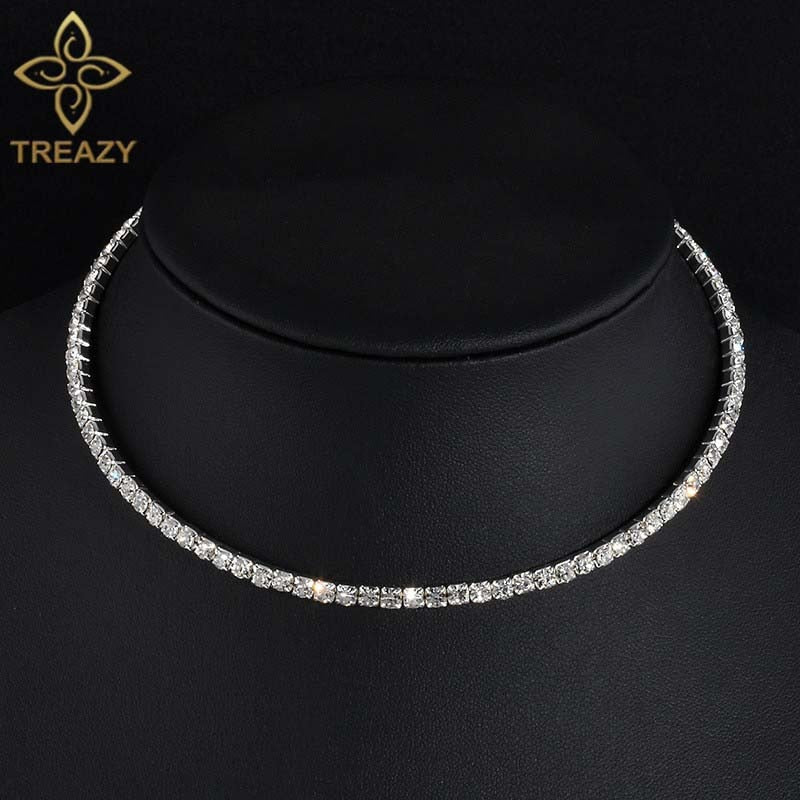 TREAZY Bridal Fashion Crystal Rhinestone Choker Necklace Women Wedding Accessories Tennis Chain Chokers Jewelry Collier Femme