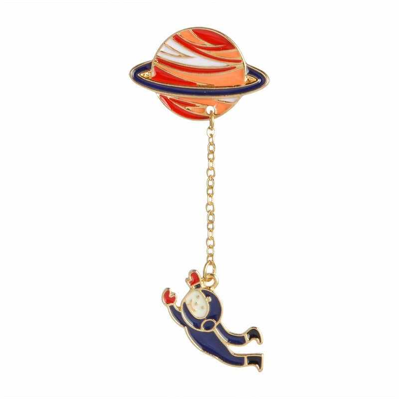 QIHE JEWELRY Galaxy Monn Astronaut Fuji mountain Egg Deer Whale Dog Animal Tassel Pins Brooches Badges for Women Men Cute Pin