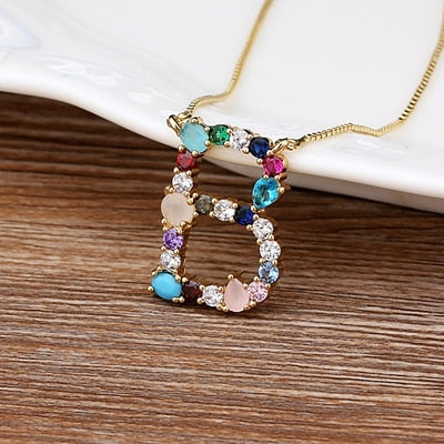 New Arrival Hot Sale Personal Name Letter Necklace Rainbow CZ Initials Alphabet Women Girls Gorgeous Family Jewelry Gift