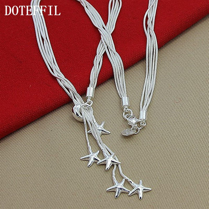 DOTEFFIL 925 Sterling Silver Five Snake Chain Starfish Necklace For Women Wedding Engagement Fashion Jewelry