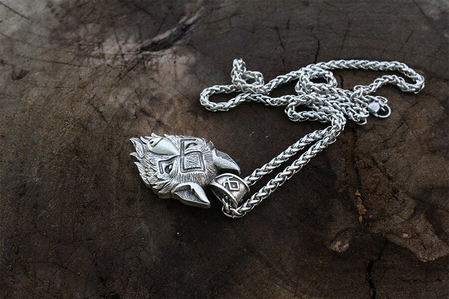 lanseis 1pcs viking wolf head  pendant norse wolf symbol men necklace  jewelry