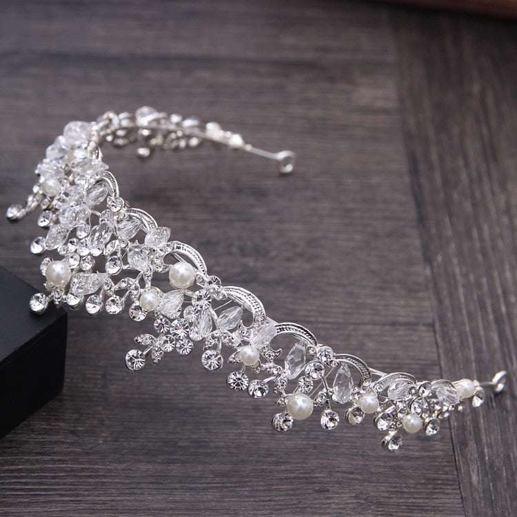 Luxury Elegant Crystal Pearl Bridal Crown Woman Tiaras Hair Jewelry Ornaments Hairwear Bride Headbands Wedding Hair Accessories
