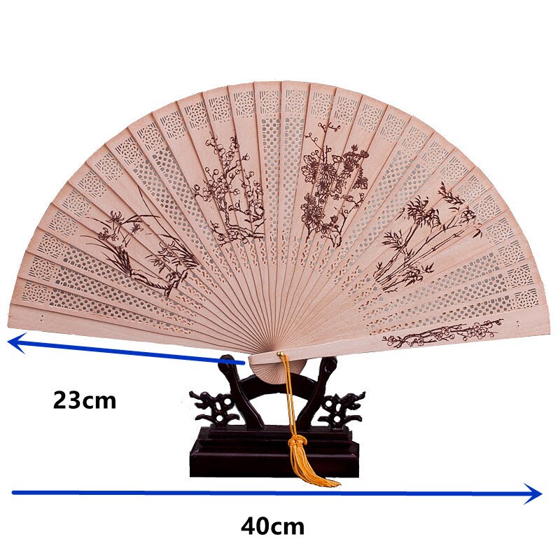 Chinese Japanese Folding Fan Original Wooden Hand Flower Bamboo Classical PrintedFan Ladies Dance Performance and Home Decor