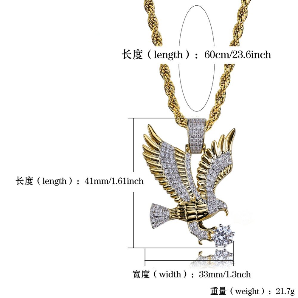 TOPGRILLZ Hip Hop Gold Color Plated Copper Iced Out Micro Paved CZ Eagle Pendant Necklace Men Charm Jewelry Three Style Chains