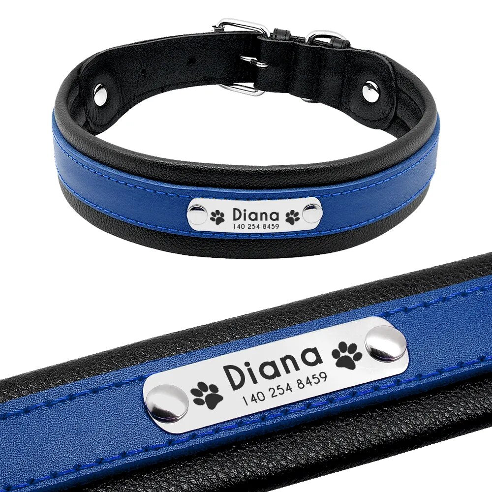 Personalized Leather Dog Collar Customized Engraved Pet Big Dog Bulldog Collars Padded For Medium Large Dogs Perro Pitbull