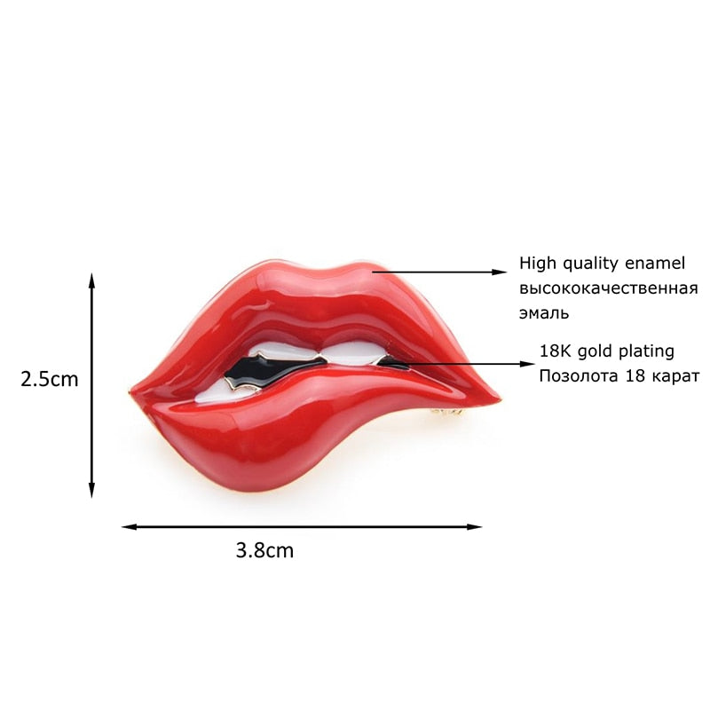 Wuli&baby Red Lip Enamel Brooches Women Men Party Banquet Alloy Brooches Pins Girls' Hats Bags Accessories