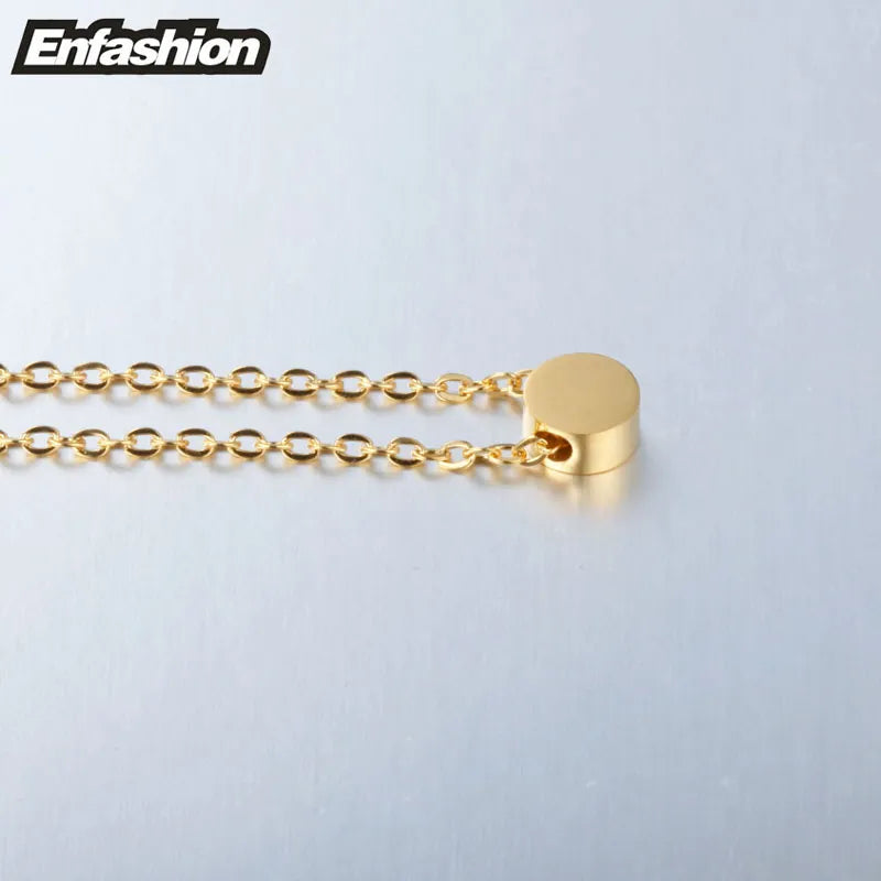 Enfashion Geometric Mini Circle Necklace Rose Gold Color Necklaces Pendants Stainless Steel Necklace Women chocker Jewelry