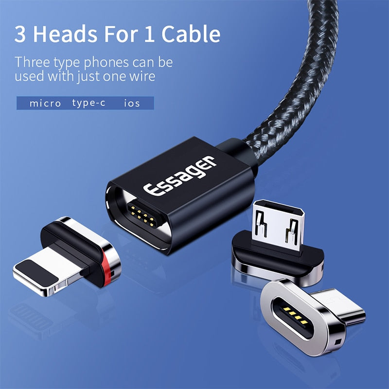 Essager Magnetic USB Cable For iPhone 11 Pro Max Xiaomi Redmi Magnet Type C Micro USB Cable Fast Charger Mobile Phone Cord