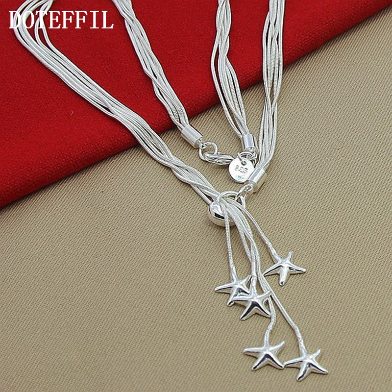 DOTEFFIL 925 Sterling Silver Five Snake Chain Starfish Necklace For Women Wedding Engagement Fashion Jewelry