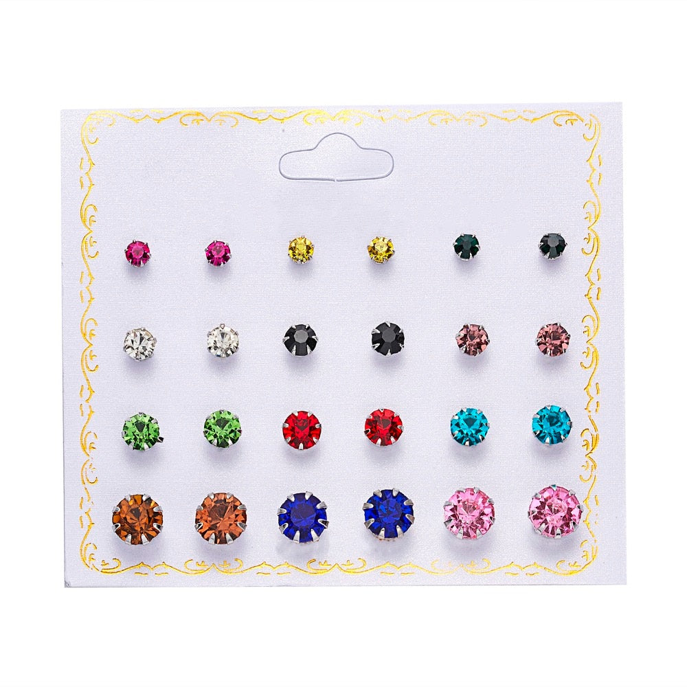 12 pairs/set Crystal Simulated Pearl Earrings Set Women Jewelry Accessories Piercing Ball Stud Earring kit Bijouteria brincos