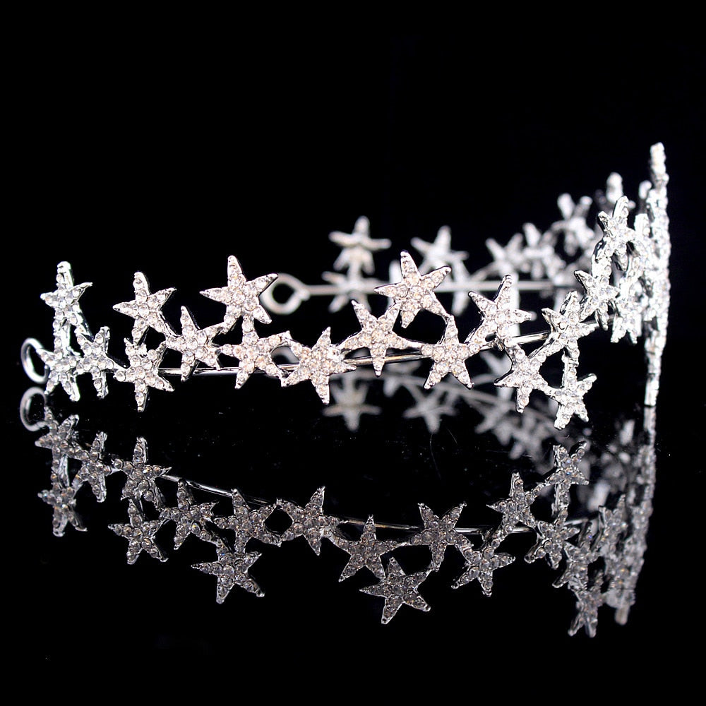 Crystal Star Tiara Crown Wedding Bridal Rhinestones Crown Headband Bride Headdress Headpiece Women Girl Hair Jewelry Accessories